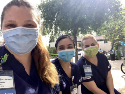 uc irvine school of nursing student katie teixeira with two friends