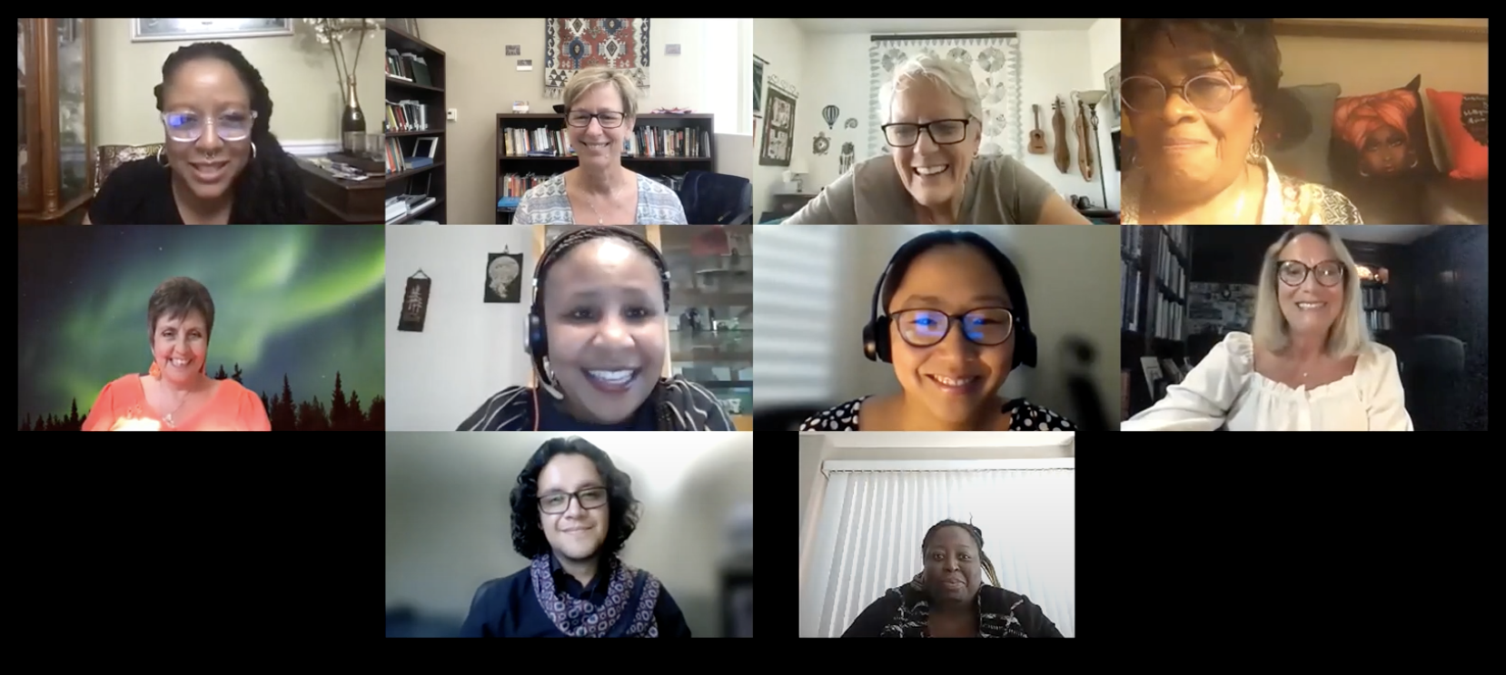 screenshot of virtual zoom meeting panelists decolonizing nursing: what? why? how?