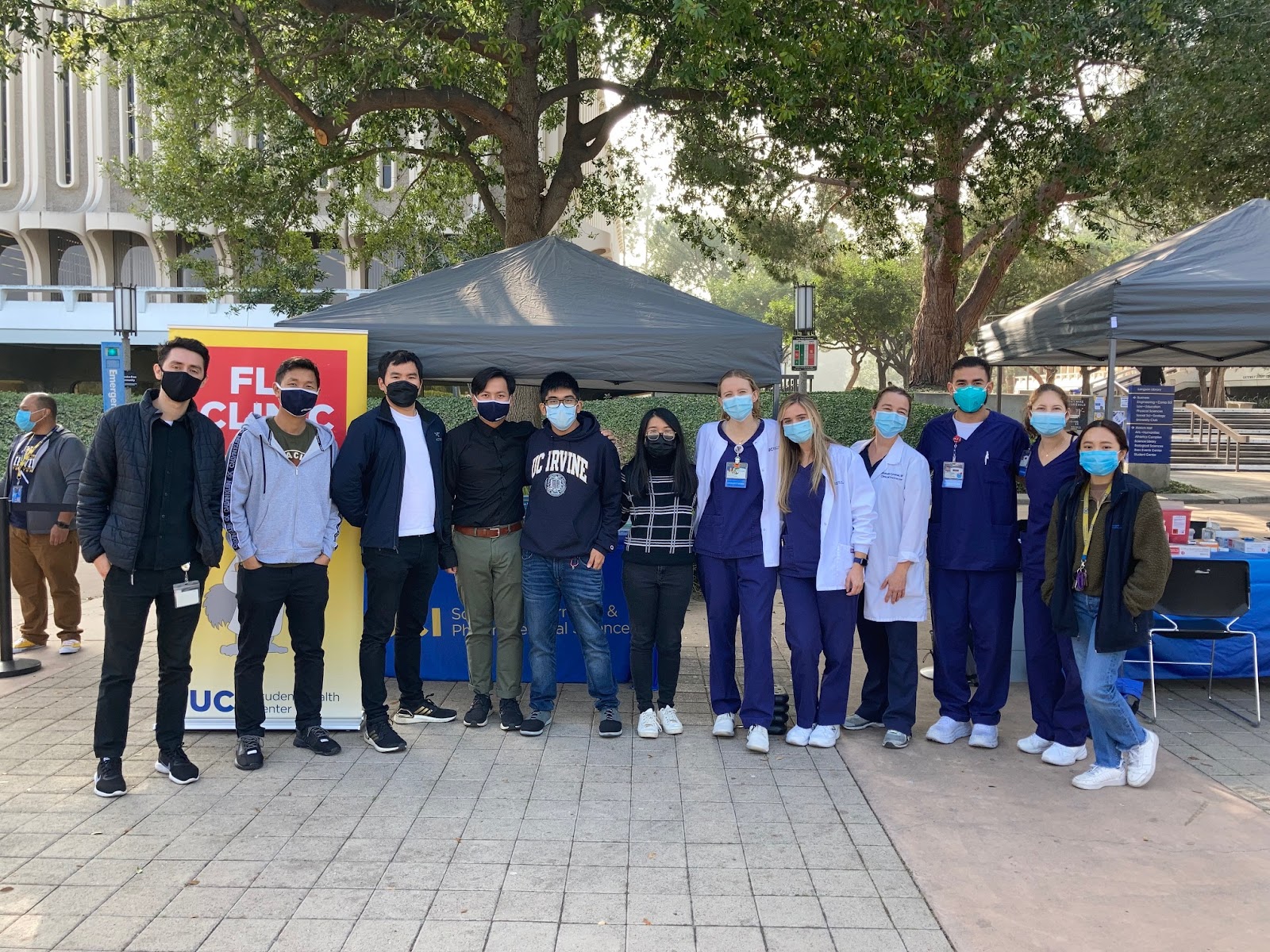uc irvine school of nursing public health and pharmaceutical sciences students at pop up flu vaccine clinic on campus