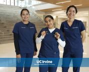 Three UC Irvine nursing students in the school lobby